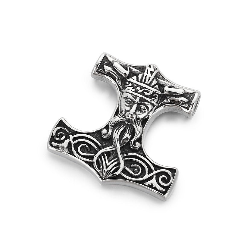 Kemstone Viking Hammer Pendant Necklace for Men - Titanium Steel Norse Rune Style KP117744-LU