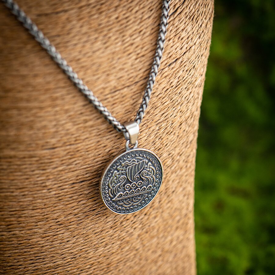 Kemstone Viking Ship Pendant Necklace – Titanium Steel Double-Sided Coin for Men NW-XL158