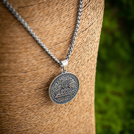 Kemstone Viking Ship Pendant Necklace – Titanium Steel Double-Sided Coin for Men NW-XL158