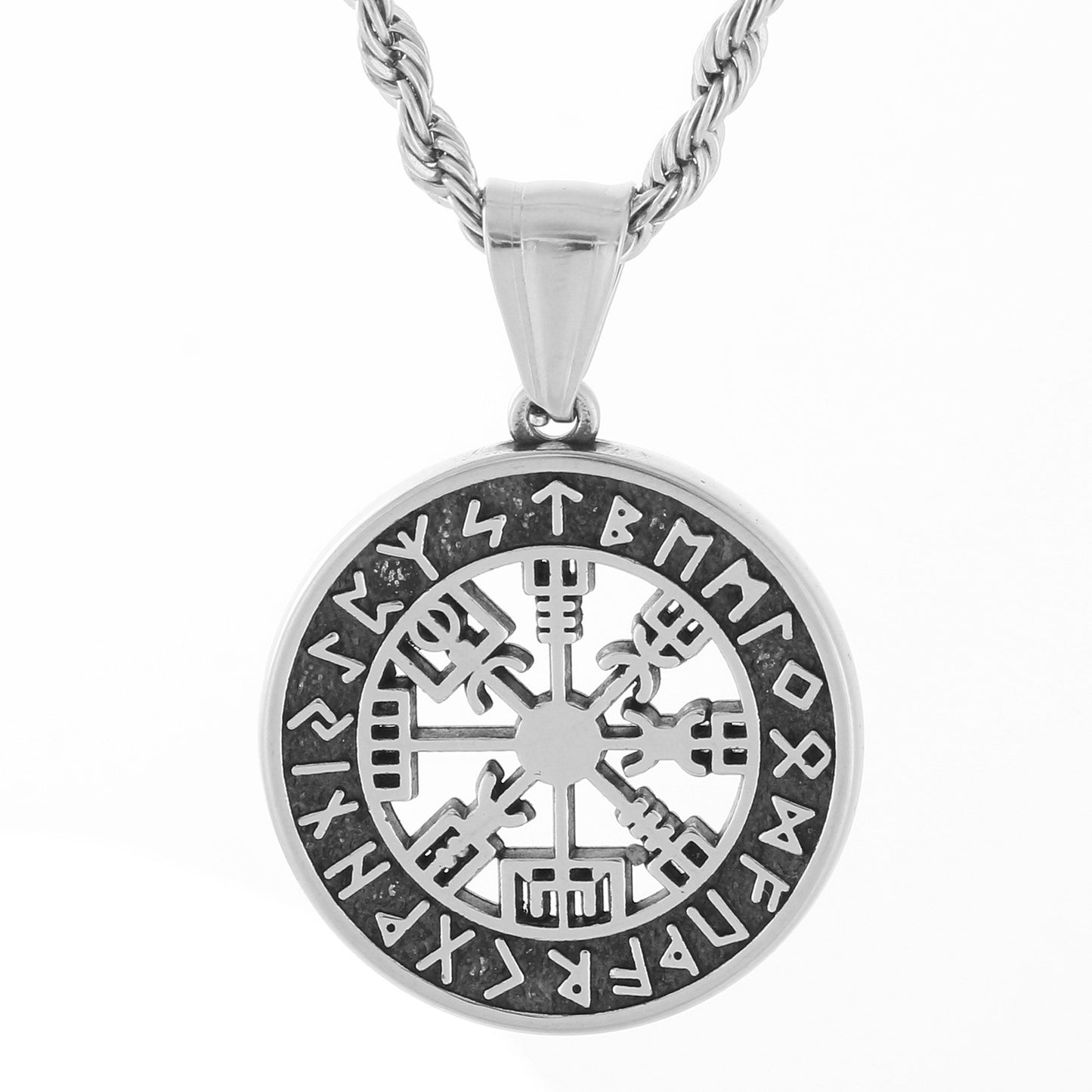 Kemstone Titanium Steel Viking Rune Compass Pendant Necklace – Norse Symbol Style for Men KP119874-MI