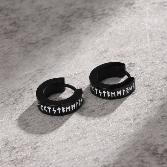 Kemstone Stainless Steel Viking Rune Hoop Earrings for Men EH-432