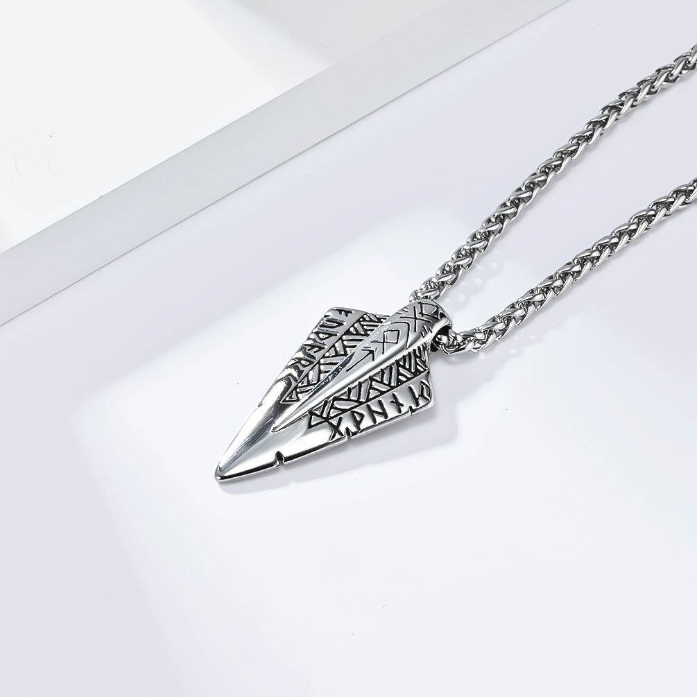 Kemstone  Viking Rune Spear Pendant Necklace for Men – Stainless Steel Arrowhead Symbol K-PT544