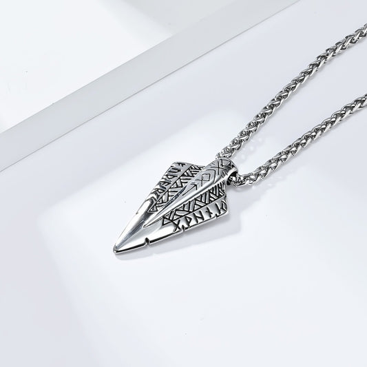 Kemstone  Viking Rune Spear Pendant Necklace for Men – Stainless Steel Arrowhead Symbol K-PT544