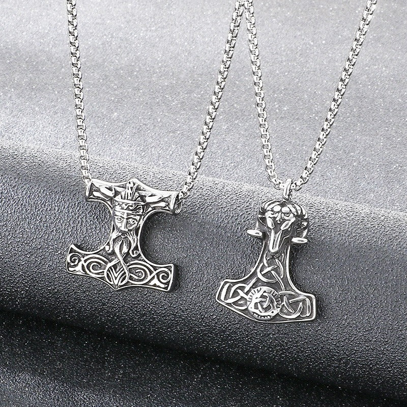 Kemstone Viking Hammer Pendant Necklace for Men - Titanium Steel Norse Rune Style KP117744-LU