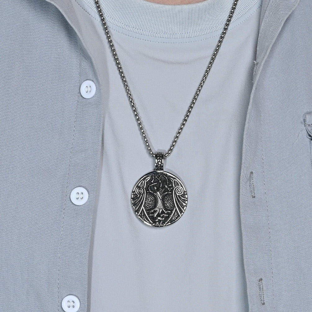 Kemston Tree of Life Viking Rune Pendant Necklace for Men Stainless Steel Nordic Jewelry K-PT638