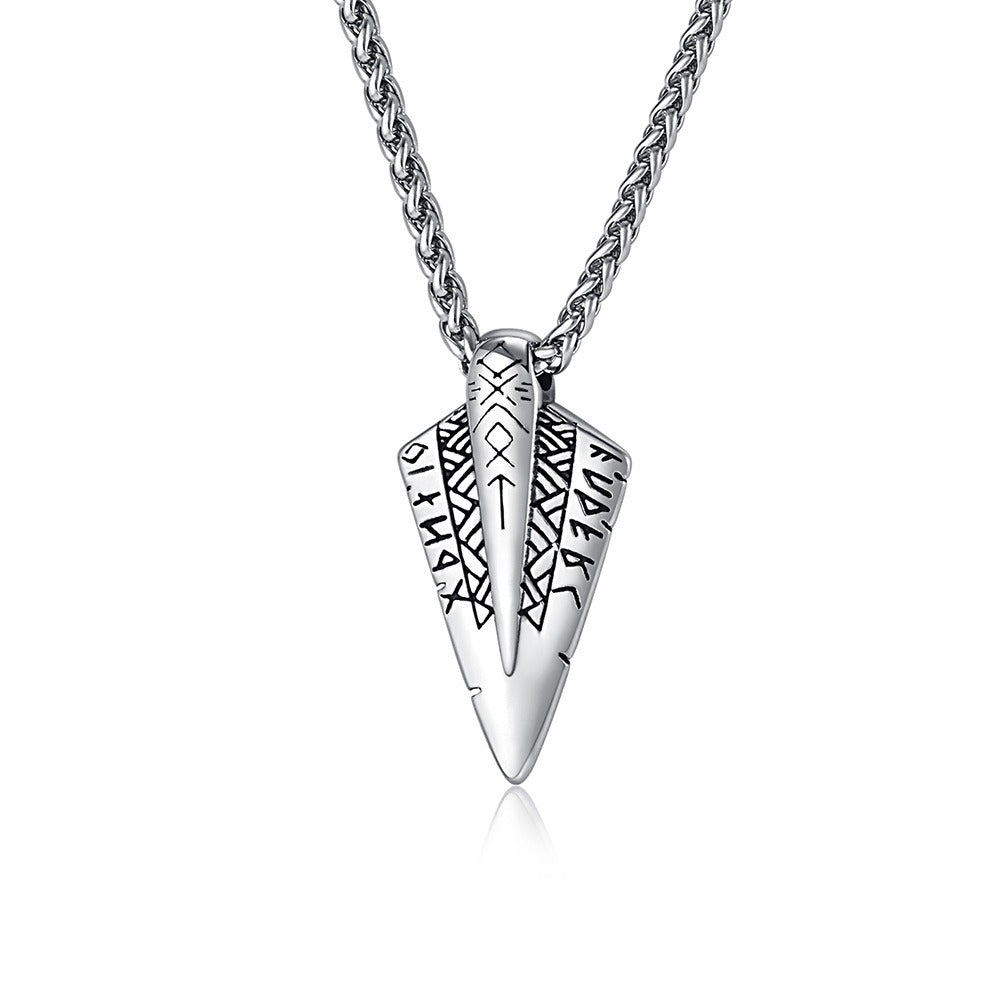 Kemstone  Viking Rune Spear Pendant Necklace for Men – Stainless Steel Arrowhead Symbol K-PT544