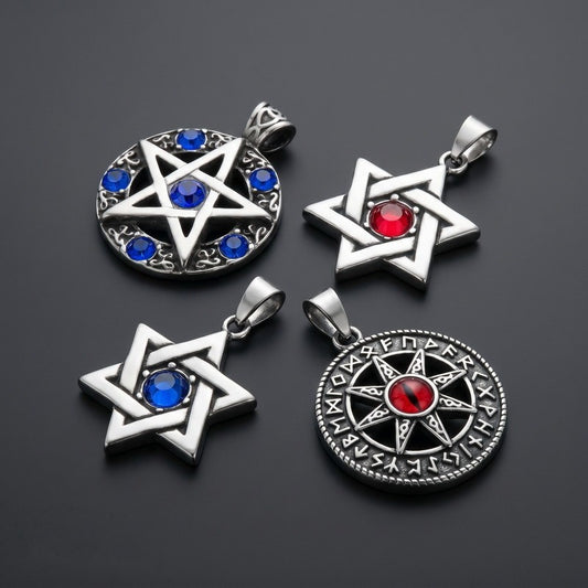 Kemstone Viking Rune Sun Pendant Necklace for Men Stainless Steel Nordic Hexagram Symbol KP118554-LU