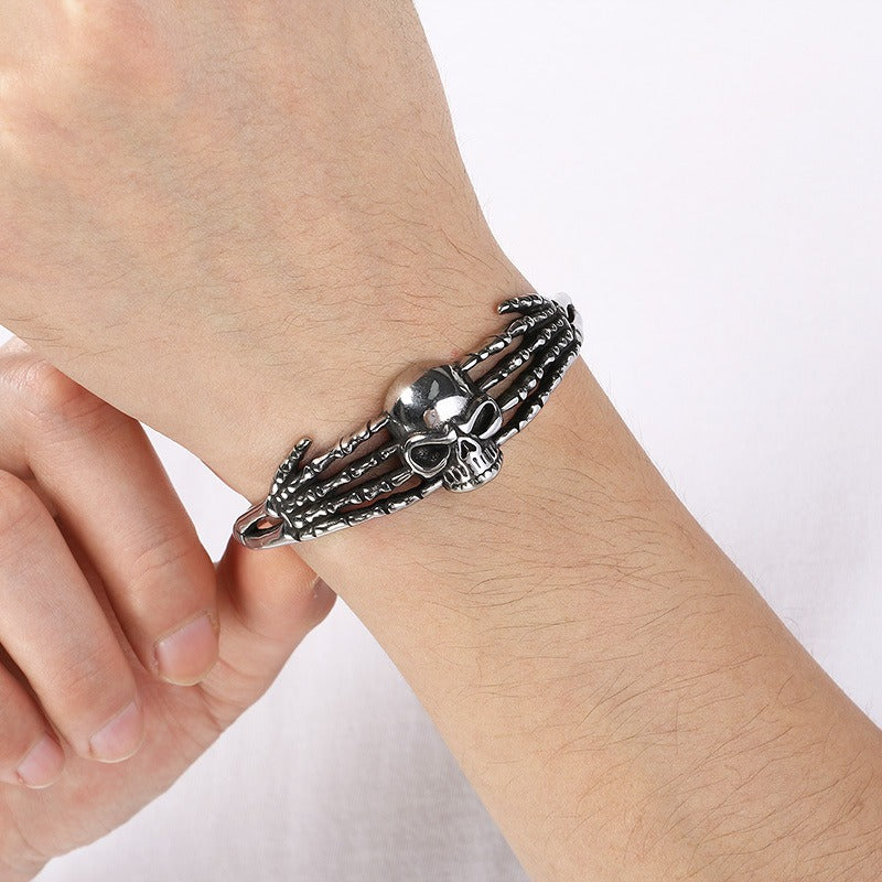 Kemstone Viking Skull Cuff Bracelet Titanium Steel Gothic Open Bracelet for Men KB209286-LU