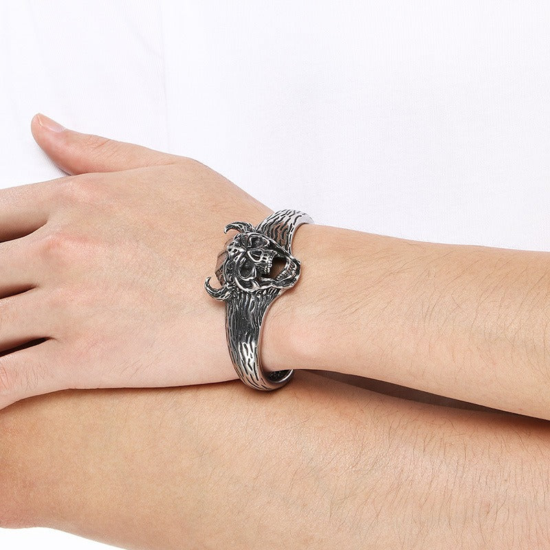 Kemstone Viking Skull Cuff Bracelet Titanium Steel Gothic Open Bracelet for Men KB209286-LU