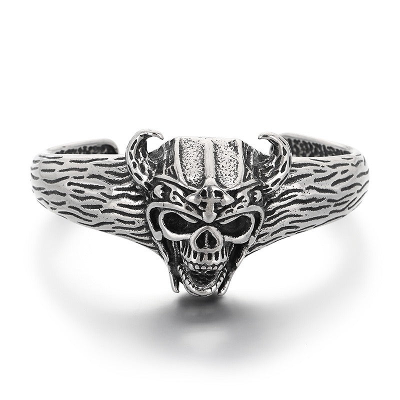 Kemstone Viking Skull Cuff Bracelet Titanium Steel Gothic Open Bracelet for Men KB209286-LU