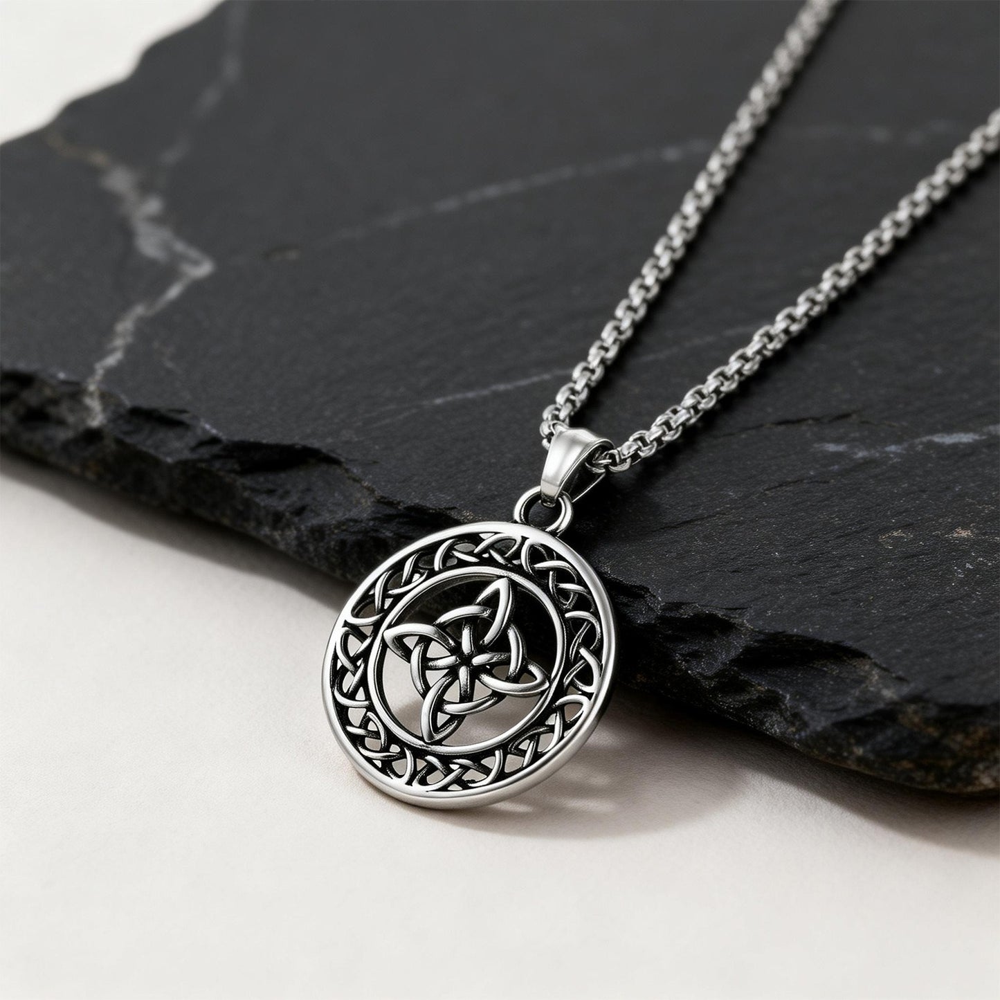 Kemstone Stainless Steel Celtic Knot Pendant Necklace for Men Round Openwork Design PN-2342