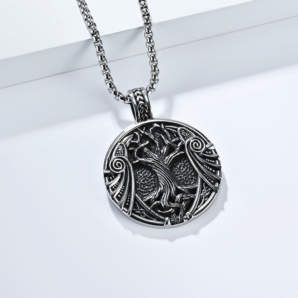 Kemston Tree of Life Viking Rune Pendant Necklace for Men Stainless Steel Nordic Jewelry K-PT638