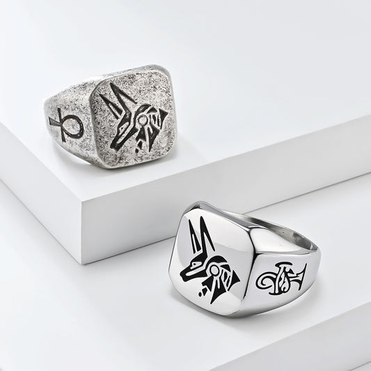 Kemstone Stainless Steel Anubis Guardian Ring for Men K-R951