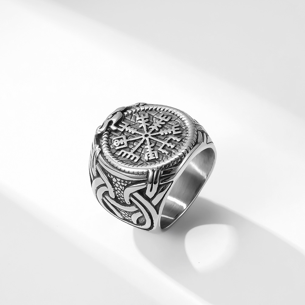 Kemstone Stainless Steel Viking Rune Ring for Men – Vintage Norse K-R652