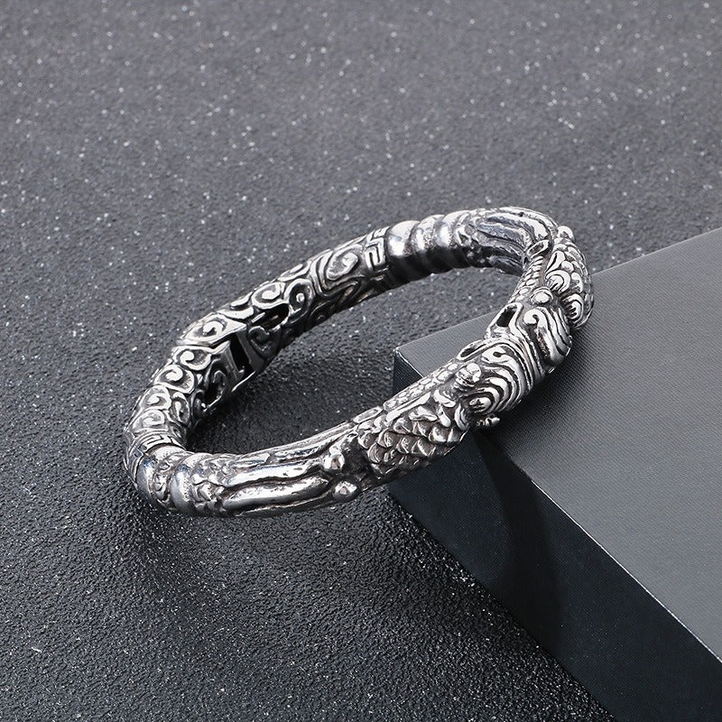 Kemstone Titanium Steel Double Pixiu Wide Bangle Bracelet for Men KB164107-KJX