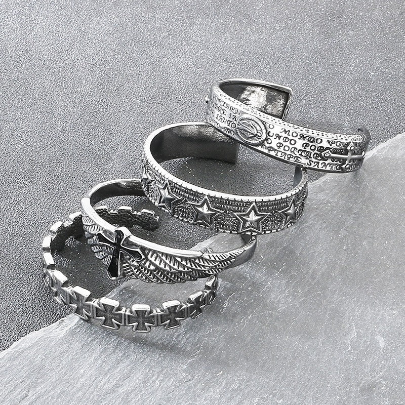 Kemstone Titanium Steel Angel Cross Cuff Bracelet for Men KB209283-LU