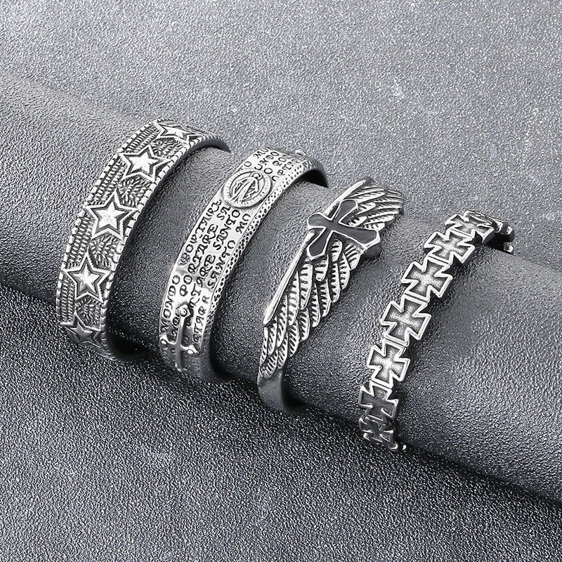 Kemstone Titanium Steel Angel Cross Cuff Bracelet for Men KB209283-LU