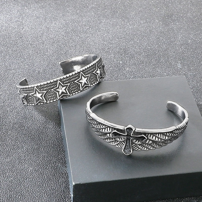 Kemstone Titanium Steel Angel Cross Cuff Bracelet for Men KB209283-LU