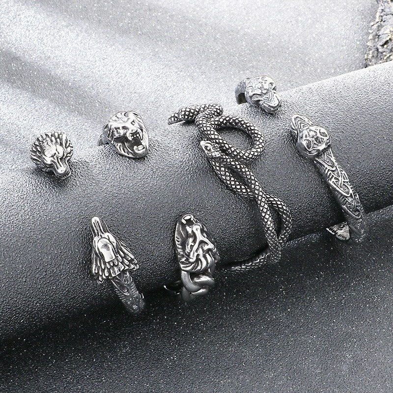 Kemstone Titanium Steel Lion Snake Head Cuff Bracelet for Men Gothic Animal Style KB209337-LU