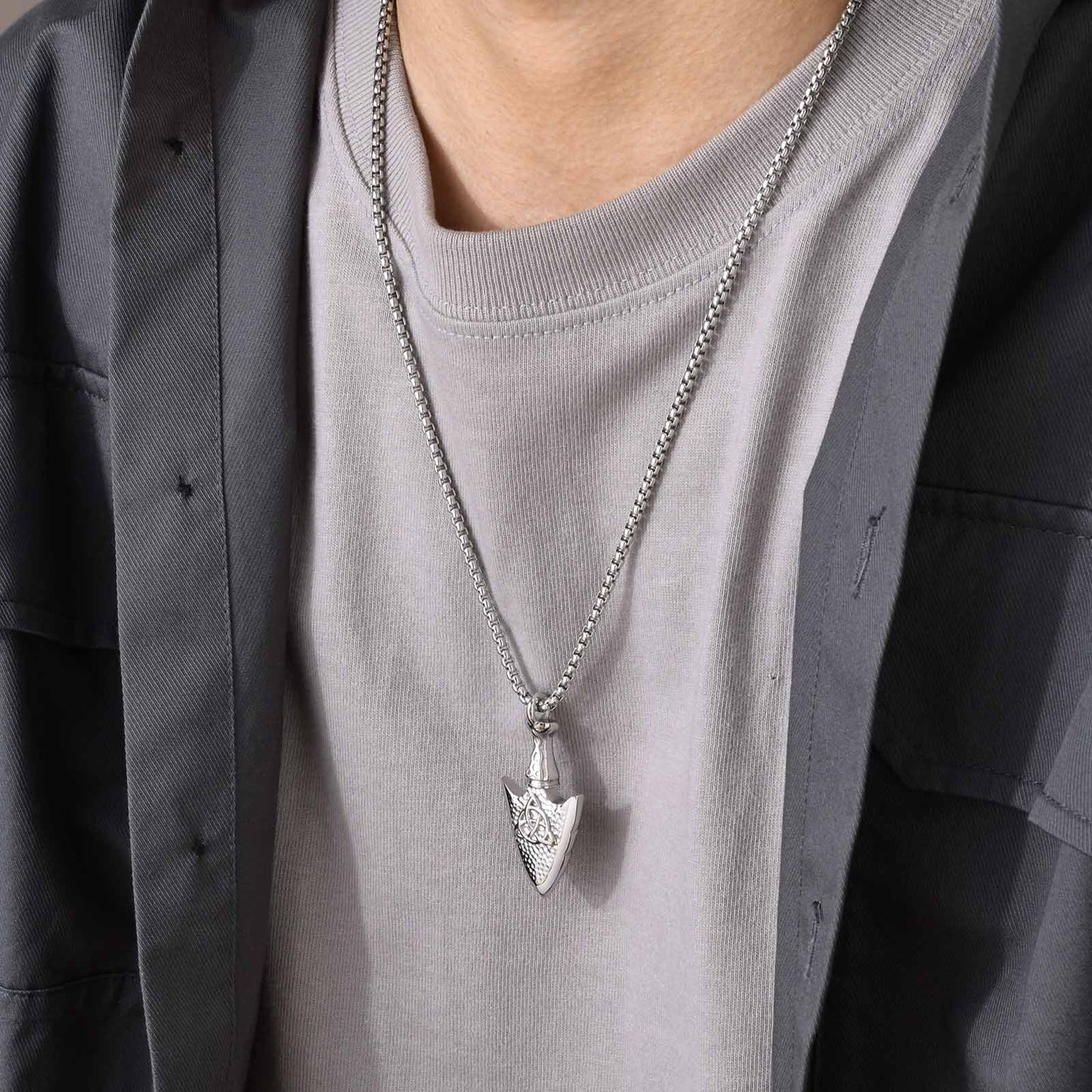 Kemstone Stainless Steel Celtic Knot Arrowhead Pendant Necklace for Men Vintage PN-1562