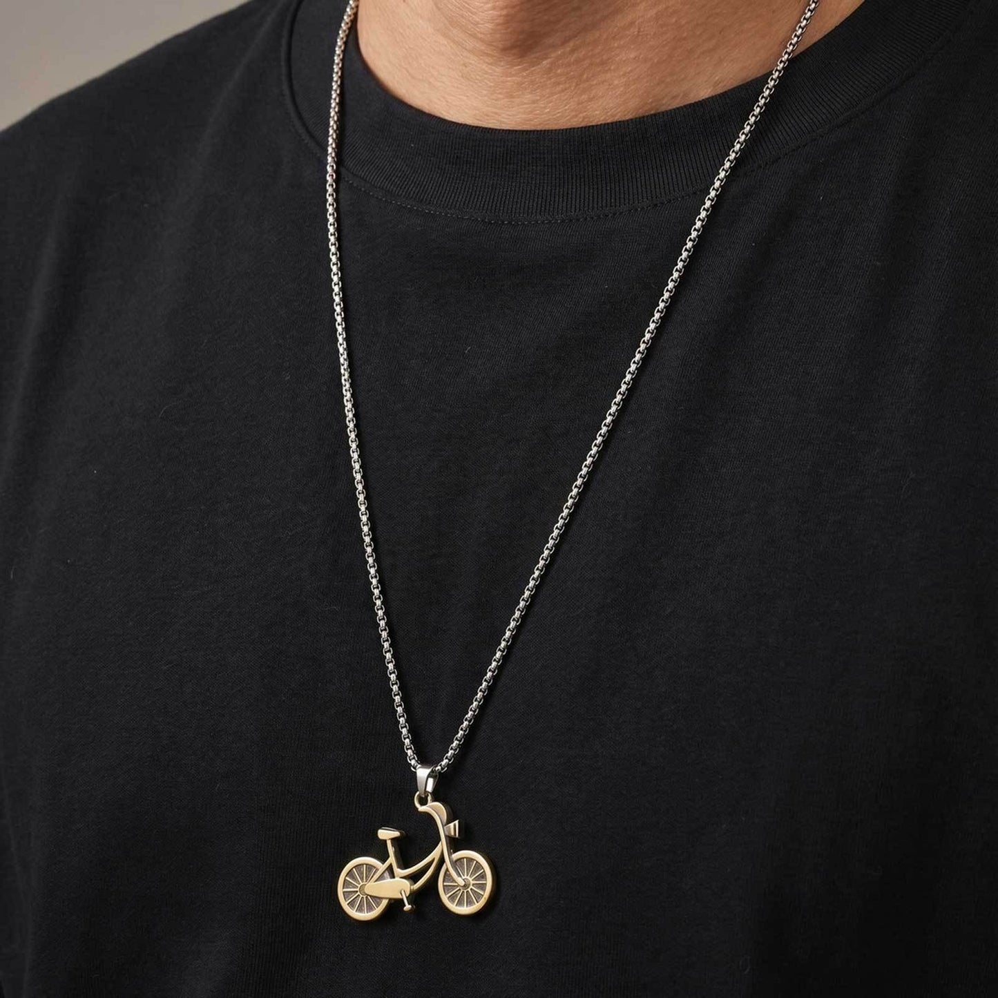 Kemston Bicycle Pendant Necklace for Men Vintage Alloy Design Stainless Steel Chain NC-2999
