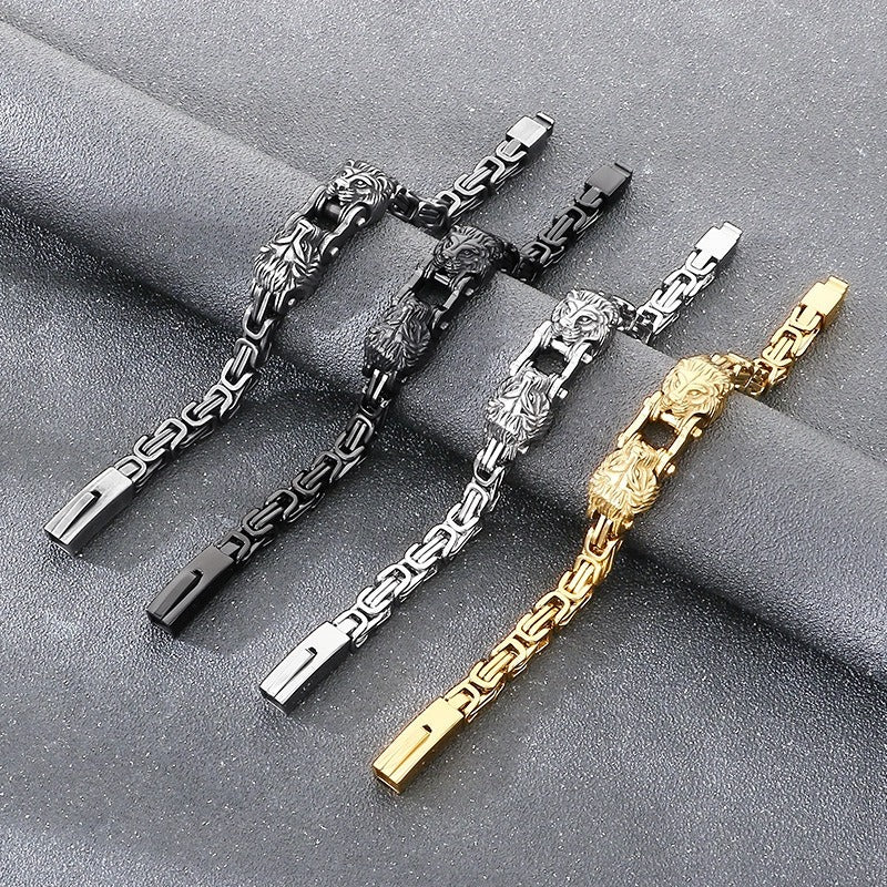 Kemstone Titanium Steel Lion Head Cuban Bracelet for Men KB208296-KFC