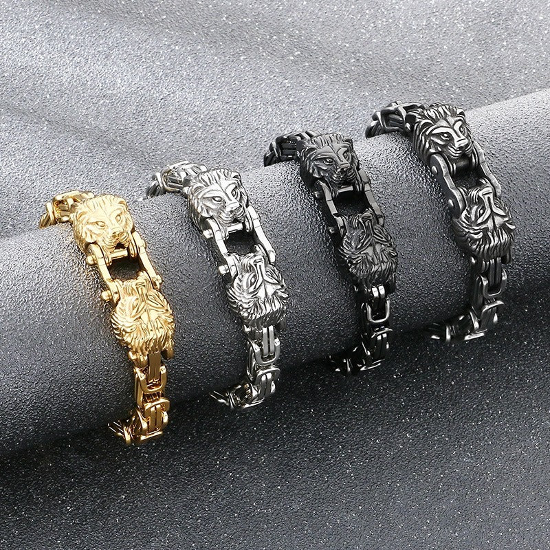 Kemstone Titanium Steel Lion Head Cuban Bracelet for Men KB208296-KFC