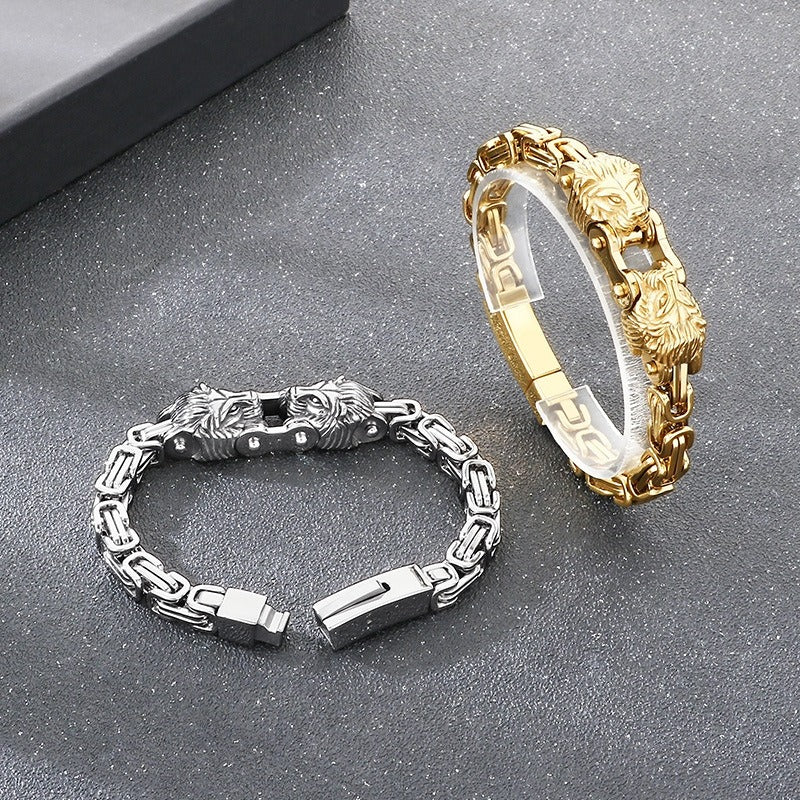 Kemstone Titanium Steel Lion Head Cuban Bracelet for Men KB208296-KFC