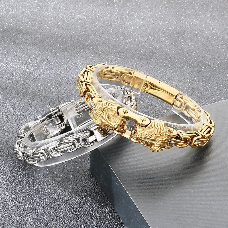 Kemstone Titanium Steel Lion Head Cuban Bracelet for Men KB208296-KFC