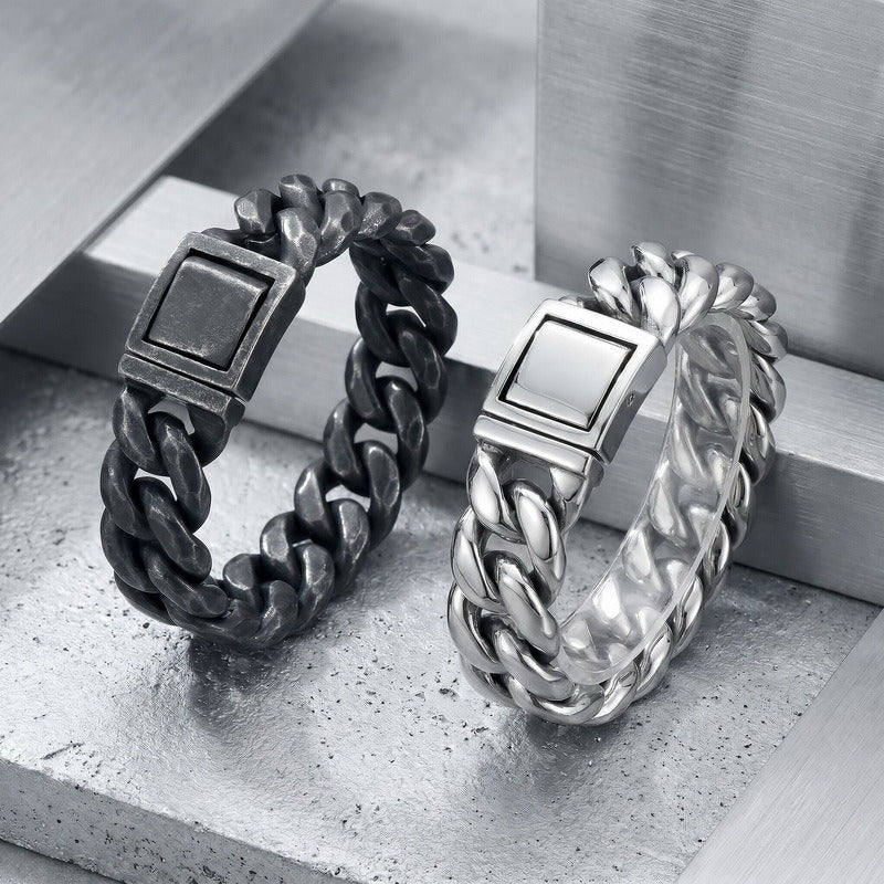 Kemstone Aged Black Cuban Link Bracelet for Men Titanium Steel KB161367-KJX