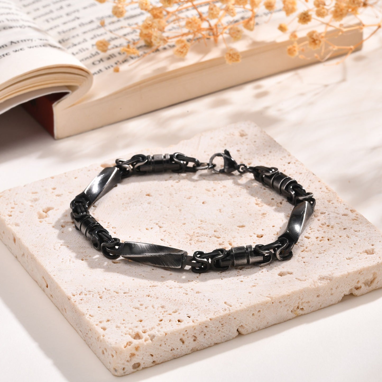 Kemstone Stainless Steel Byzantine Chain Bracelet for Men Vintage Black BR-2060