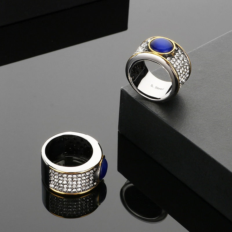 Kemstone Titanium Steel Cat Eye Ring for Men – Blue Stone Hip Hop Style KR114130-GC