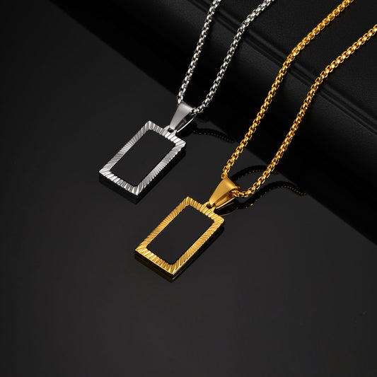 Kemstone Stainless Steel Carved Black Acrylic Rectangular Pendant Necklace for Men – Vintage Frame Design PN-2188