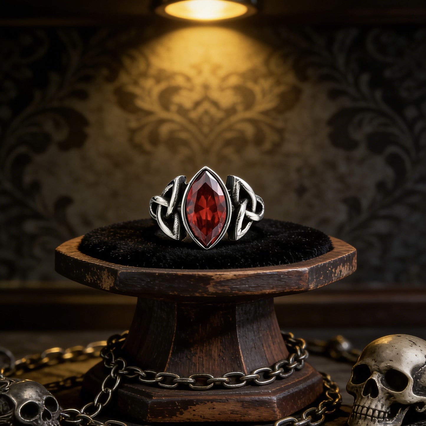 Kemstone Celtic Knot Ring for Men Titanium Steel Marquise Cubic Zirconia Vintage WJ-560