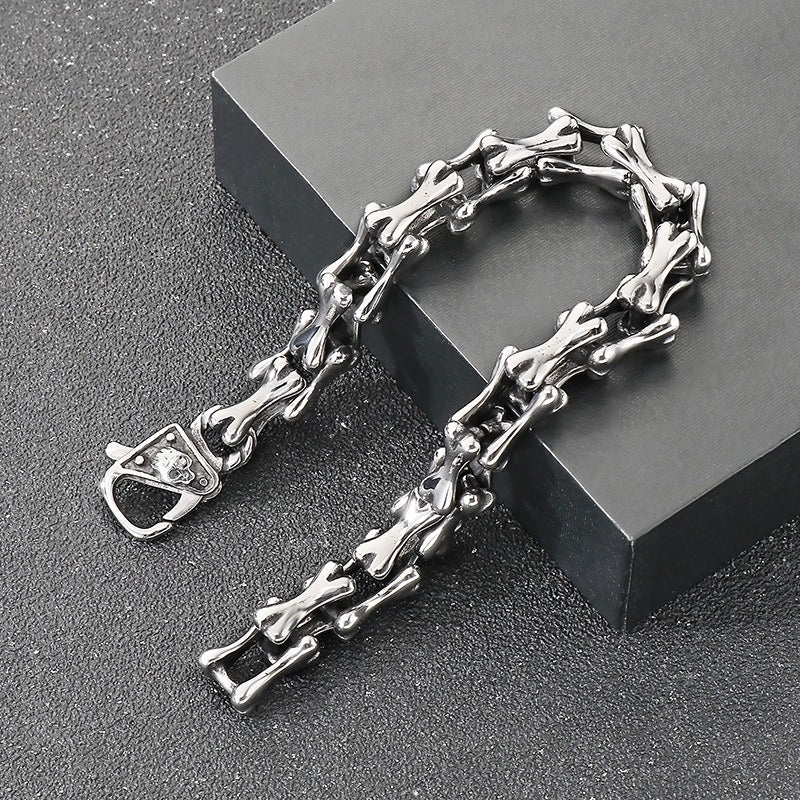 Kemstone Titanium Steel Bone Link Bracelet for Men Vintage Gold Silver KB170270-KJX