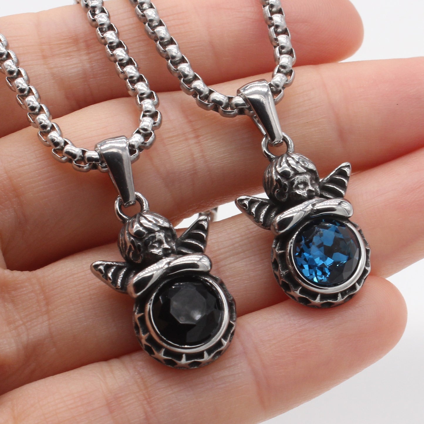 Kemstone Titanium Steel Cherub Pendant Necklace for Men & Women Vintage Stone Charm P1456