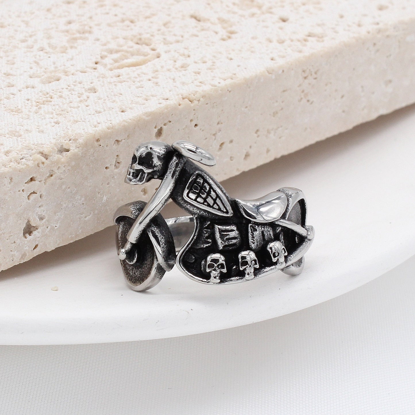 Kemston Motorcycle Skull Ring for Men Titanium Steel Vintage Biker R1089