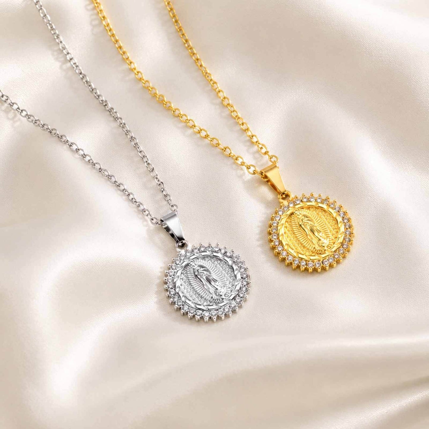 Kemston Vintage Round Medallion Coin Pendant Necklace for Men & Women Stainless Steel PN-2428