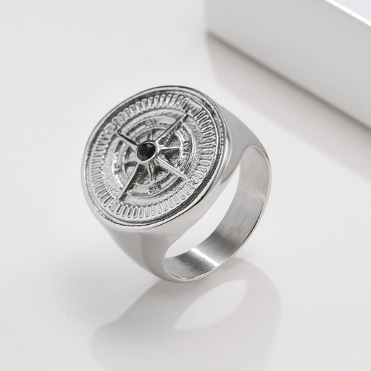 Kemstone Stainless Steel Compass Signet Ring for Men RC-527