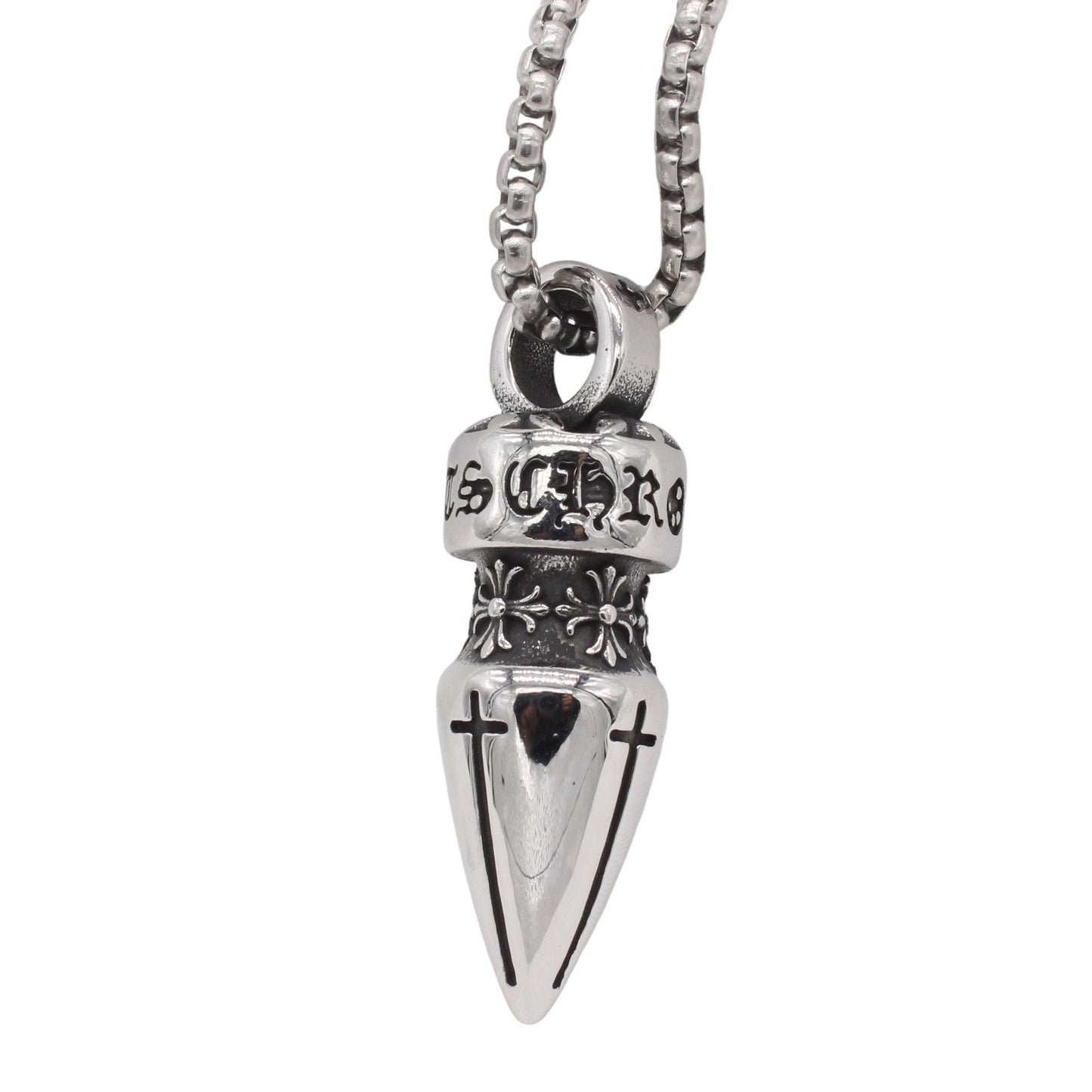 Kemstone Vintage Cross Bullet Pendant Necklace – Titanium Steel Gothic Style P1531