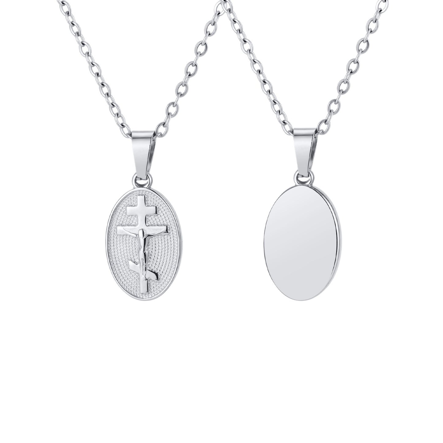 Kemstone Vintage Cross Oval Pendant Necklace Stainless Steel for Men & Women PN-2335