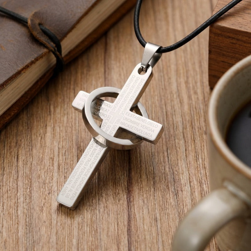 Kemstone Titanium Steel Engraved Cross Pendant for Men Vintage Ring Cross Chain KP119055-Z