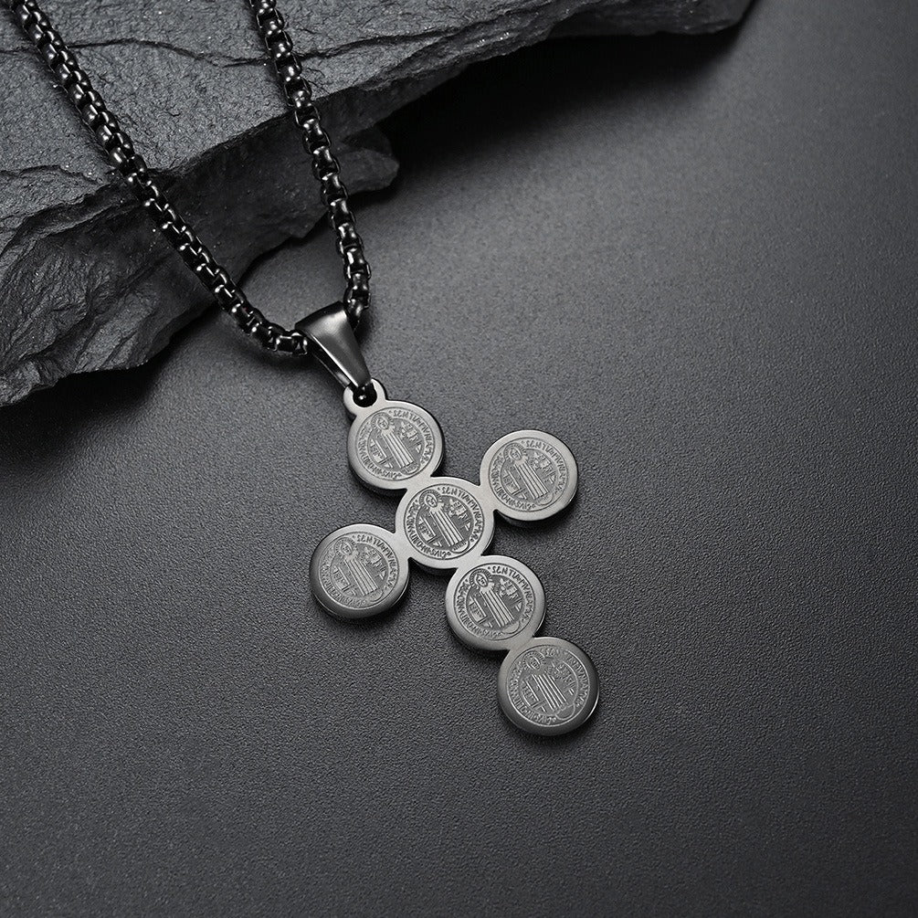 Kemstone Stainless Steel Medallion Cross Necklace for Men Vintage Style K-PT303