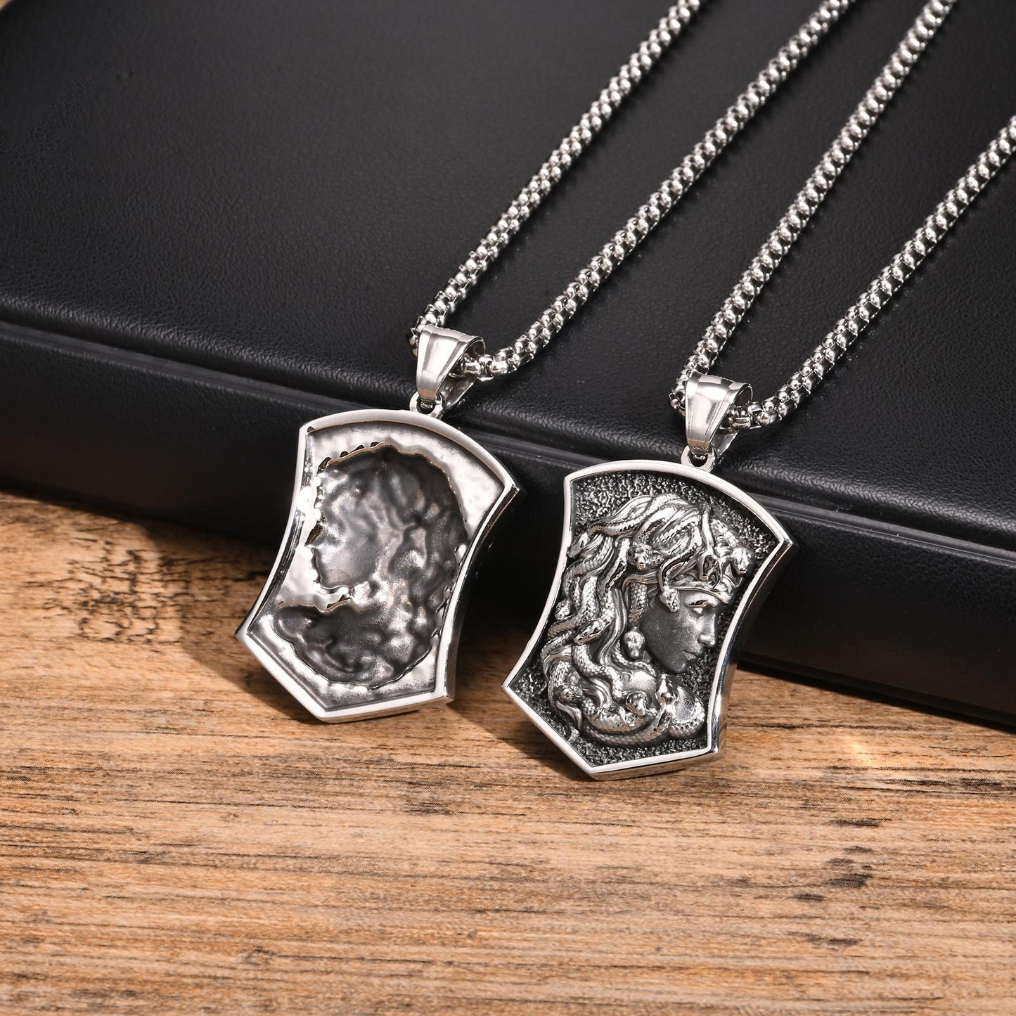 Kemstone Men’s Stainless Steel Medusa Pendant Necklace – Dark Relief Design PN-2021