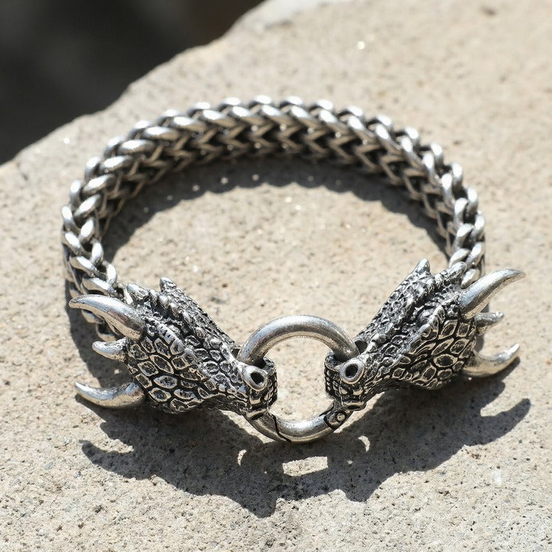 Kemstone Dragon Head Bracelet for Men Titanium Steel Cuban Chain Vintage Dark Finish KB140349-KJX