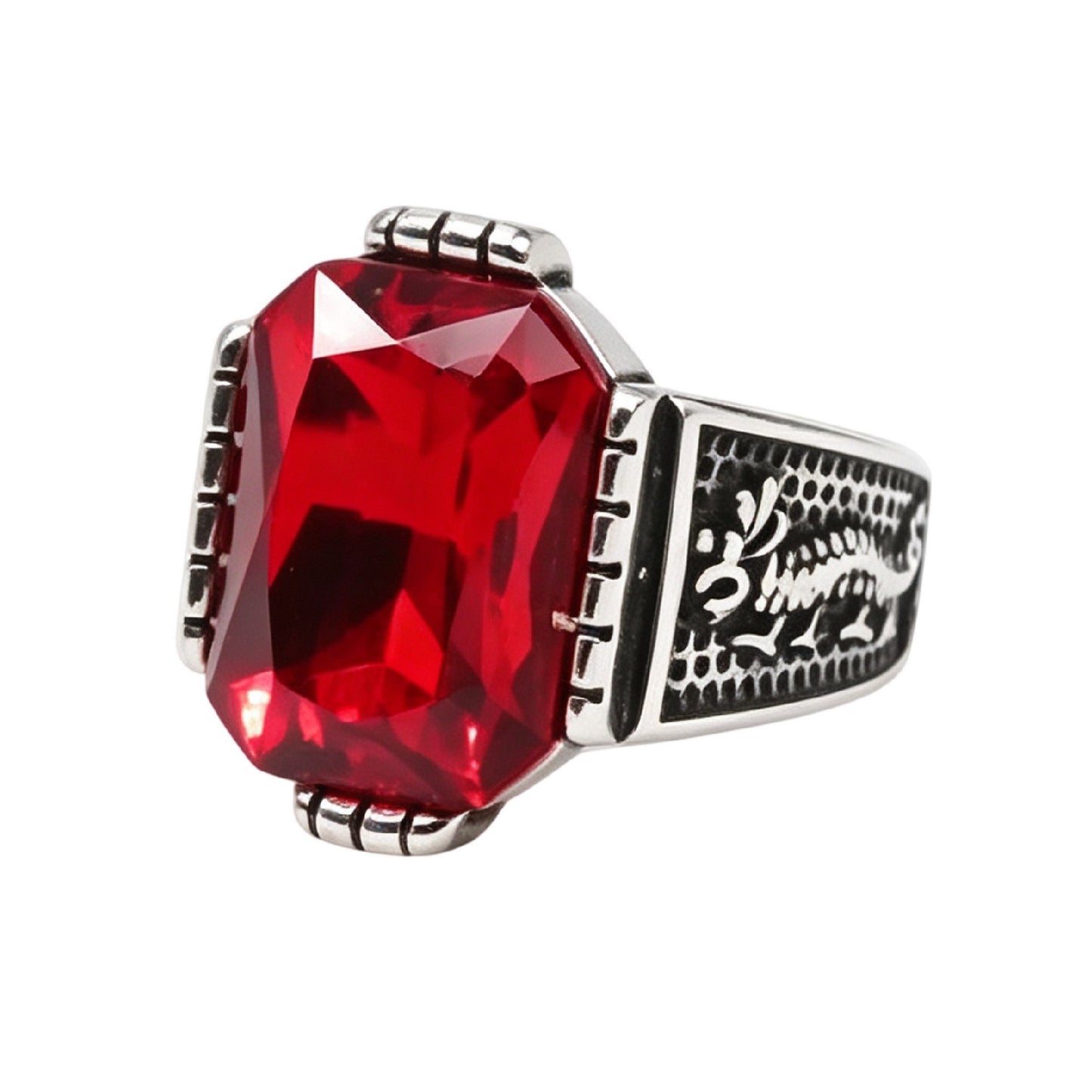 Kemston Stone Signet Ring for Men Titanium Steel Dragon Relief R7007