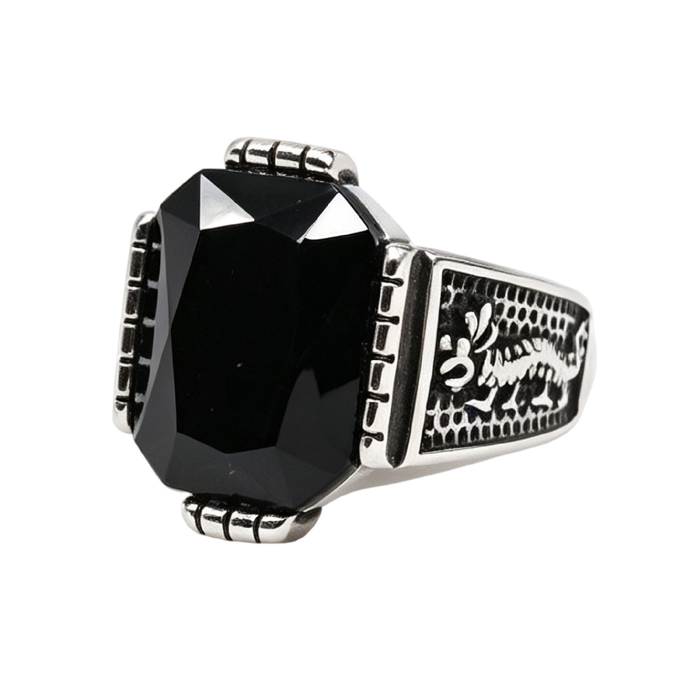 Kemston Stone Signet Ring for Men Titanium Steel Dragon Relief R7007