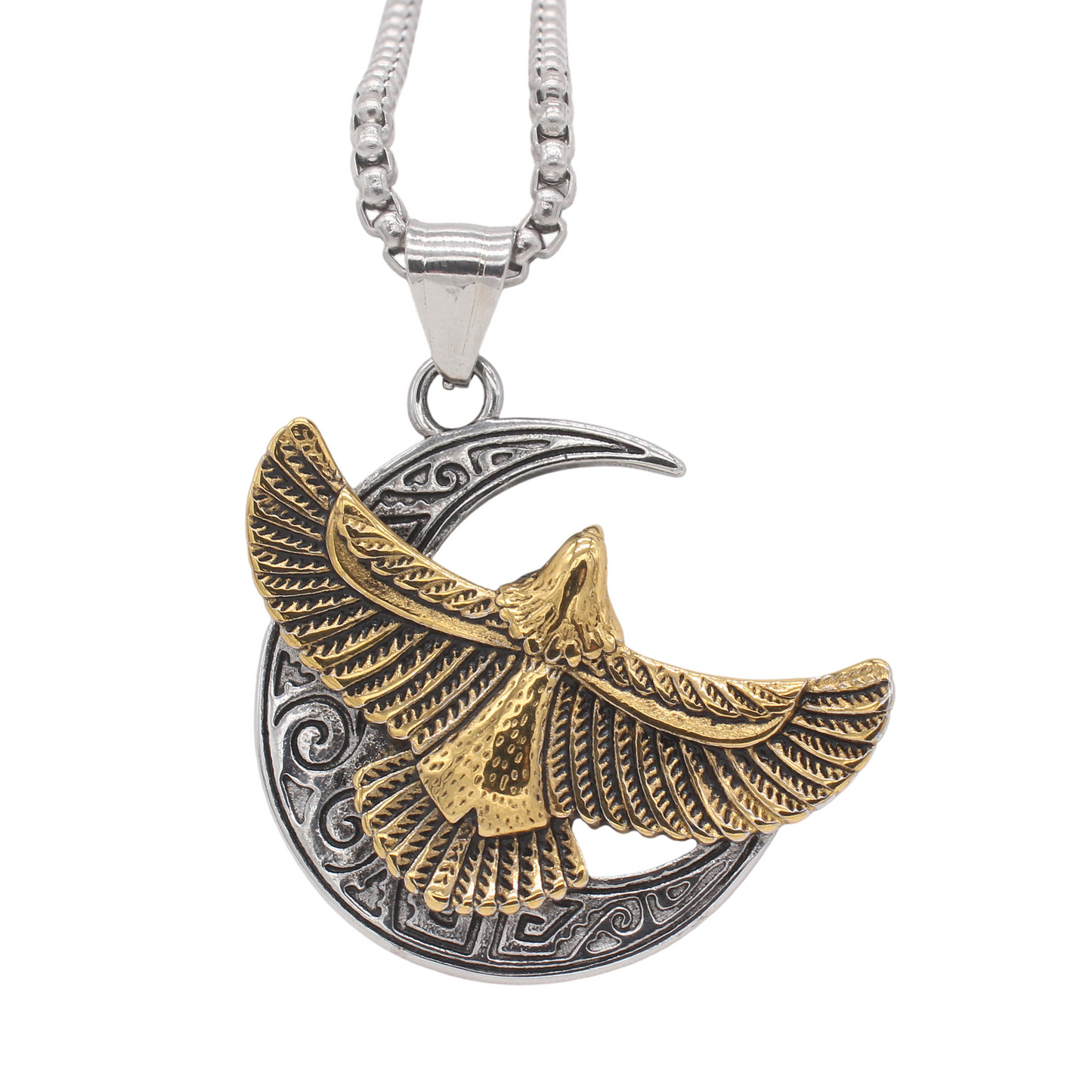 Kemstone Titanium Steel Eagle Pendant Necklace Vintage Moon Design for Men P1518