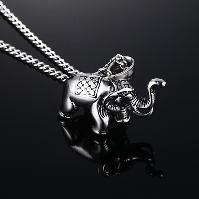 Kemstone Stainless Steel Elephant Pendant Necklace – Vintage Animal Charm for Men PN-568