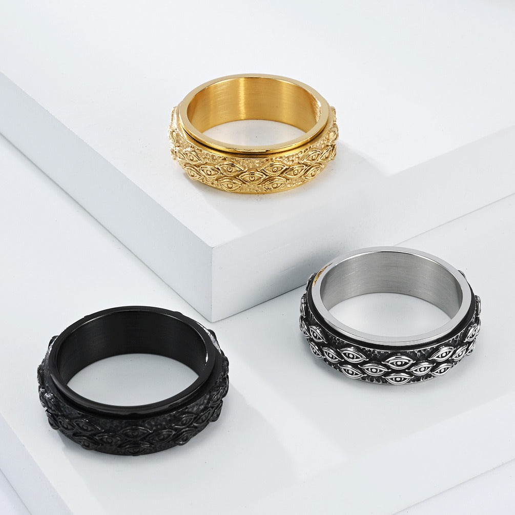 Kemstone Stainless Steel Evil Eye Spinner Ring for Men & Women – Vintage Style K-R1063